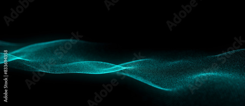 Futuristic moving wave. Digital background with moving glowing particles and lines. Big data visualization. 3d rendering