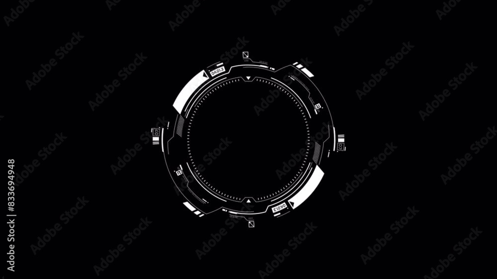 HUD Circle for user interface, technology, game background. Indicates futuristic hi-tech process, loading. Digital Sci-fi circle on isolated black background. 