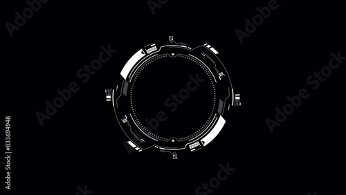 HUD Circle for user interface, technology, game background. Indicates futuristic hi-tech process, loading. Digital Sci-fi circle on isolated black background. 