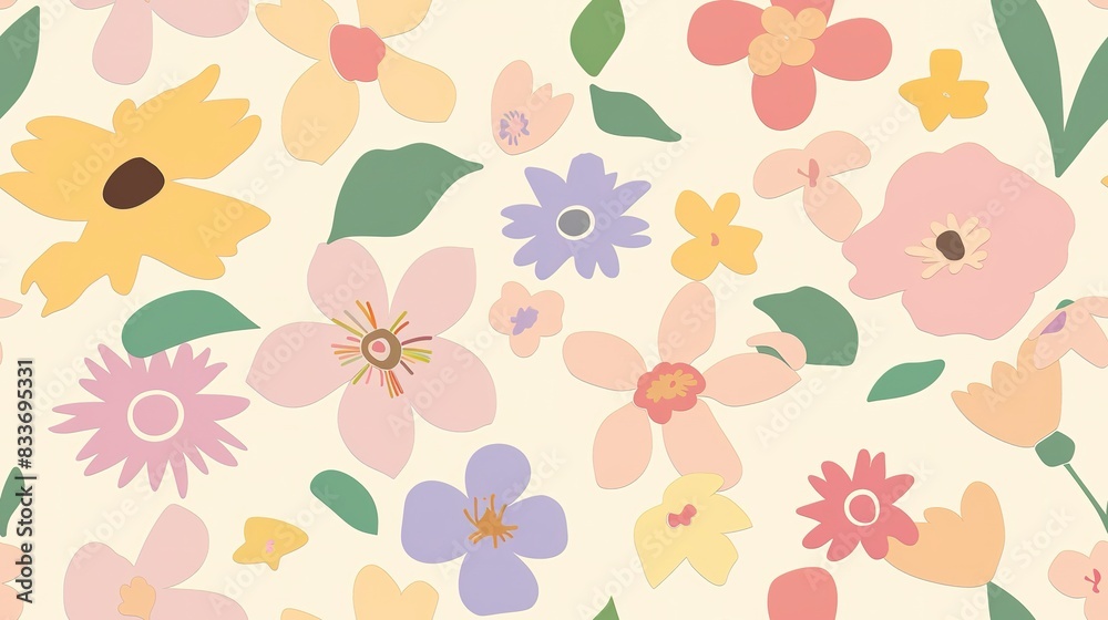 Flower wallpaper flat design top view spring theme cartoon drawing colored pastel. Seamless Pattern, Fabric Pattern. Flower wallpaper flat design top view spring theme cartoon drawing colored pastel. Seamless Pattern, Fabric Pattern.
