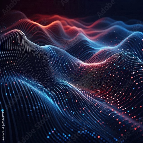 Ethereal digital network tech waves background abstract artificial intelligence data transfer connectivity and particle dynamics sound doted visualization wave
