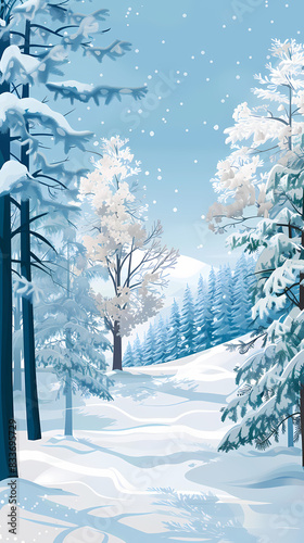 Wallpaper Mural Winter landscape with white pine trees on snow vector image Torontodigital.ca