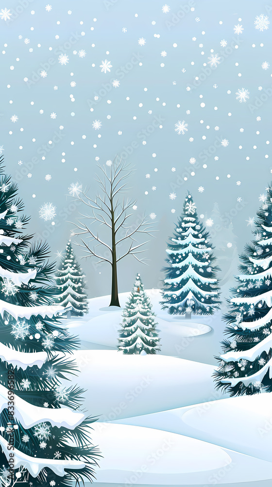 Winter landscape with white pine trees on snow vector image
