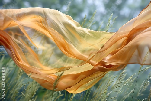 The fluid motion of a silk scarf caught in a gust of wind