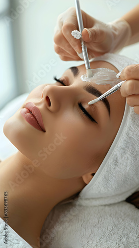 Portrait of Beauty Therapist Performing Brightening Facial Treatment for Skin Tone Improvement and Radiance Ideal for Beauty and Skincare Ads