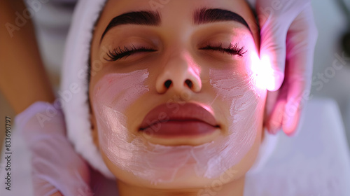 Professional Beauty Therapist Enhancing Skin Tone with Brightening Facial Treatment for Radiant Glow. Perfect for Beauty and Skincare Advertising Campaigns on Photo Stock Platforms