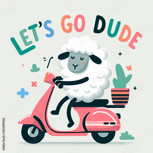 cool sheep vector riding a scooter t-shirt art design