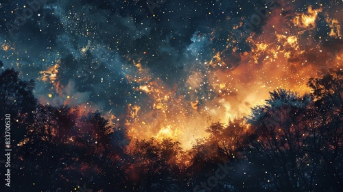 Abstract Night Skies, Surreal representations of night skies with exaggerated stars and colors photo
