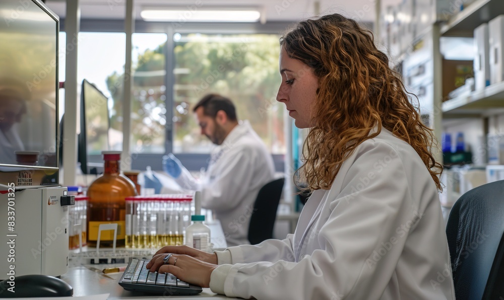 Obraz premium Woman working with computer in the office of a science laboratory