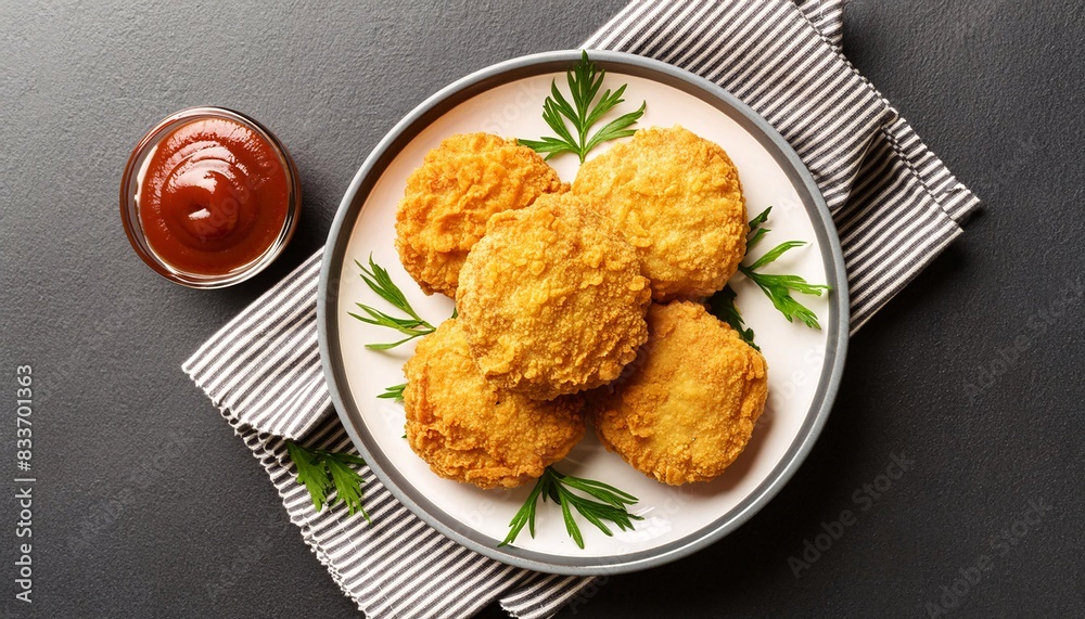 Crispy chicken nuggets on slate plate Crispy chicken nuggets on slate plate