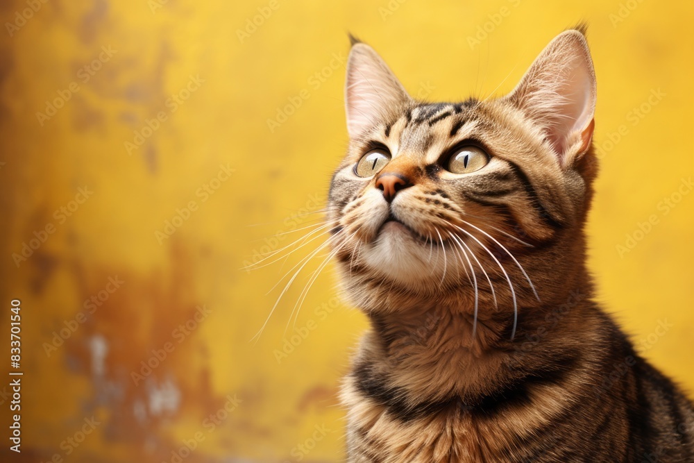 Portrait of a happy havana brown cat on soft yellow background Portrait of a happy havana brown cat on soft yellow background