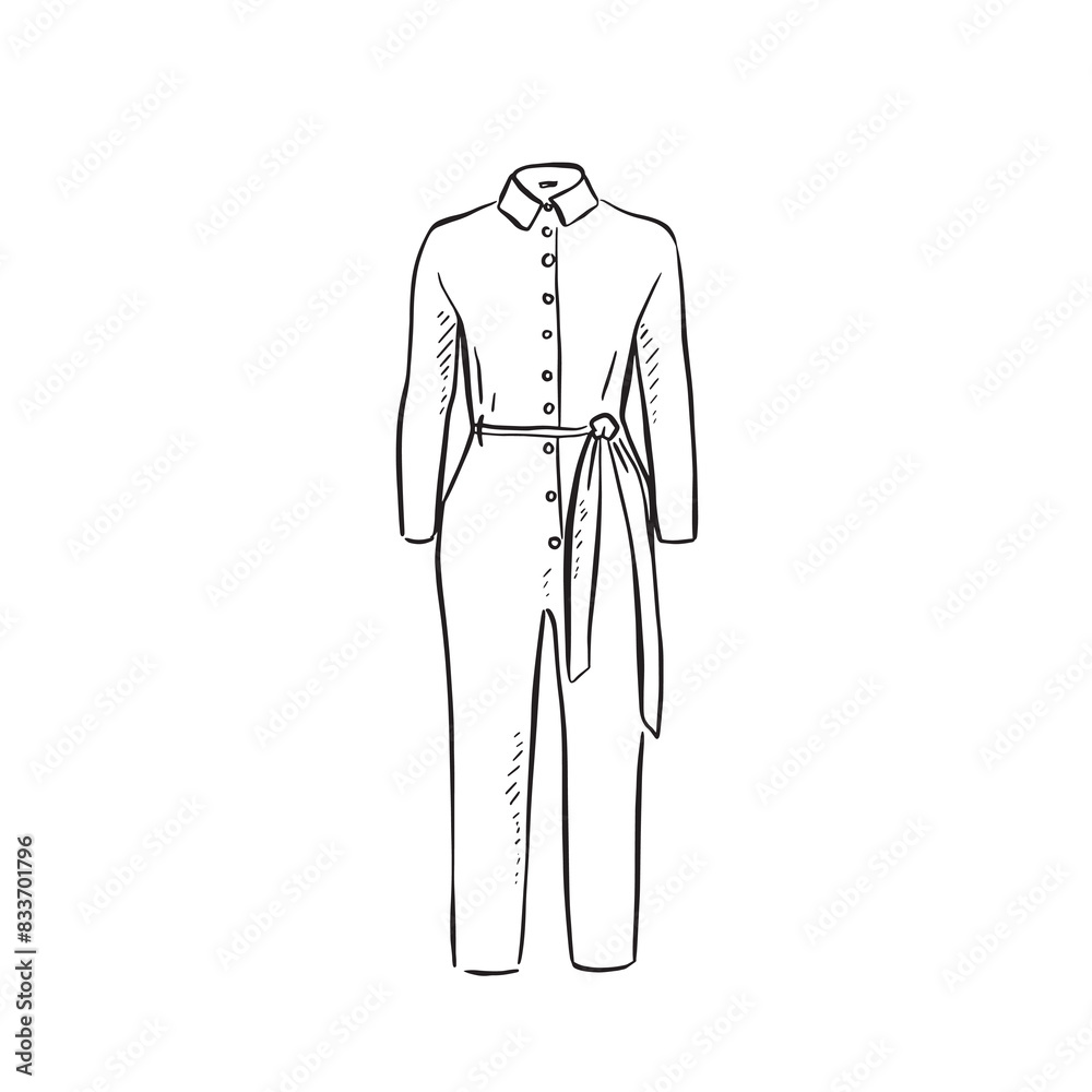 A line drawn playsuit outfit. Womenswear hand drawn in black and white in a sketchy style. A line drawn playsuit outfit. Womenswear hand drawn in black and white in a sketchy style.