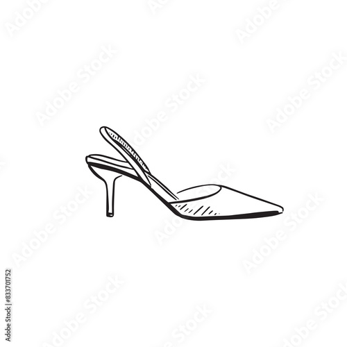 A line drawn illustration of a strapped court shoe. Drawn by hand in a sketchy style.