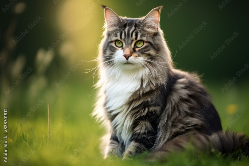 Portrait of a funny norwegian forest cat in soft green background Portrait of a funny norwegian forest cat in soft green background