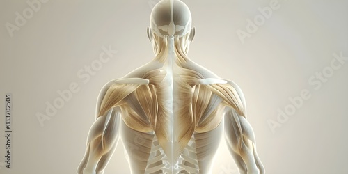 Front and back view of human trunk muscles in anatomical diagram. Concept Anatomy, Trunk Muscles, Front View, Back View, Human Body photo