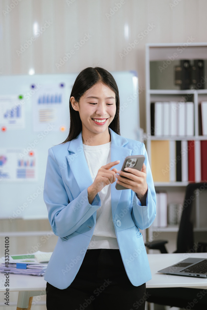 Happy young woman uses laptop computer for virtual meeting Have a video call at home Cheerful Asian woman communicating with colleagues and friends Happy young woman uses laptop computer for virtual meeting Have a video call at home Cheerful Asian woman communicating with colleagues and friends