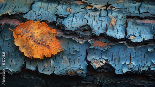 Closeup shot of a Deciduous Leaf on a cracked Asphalt Road surface