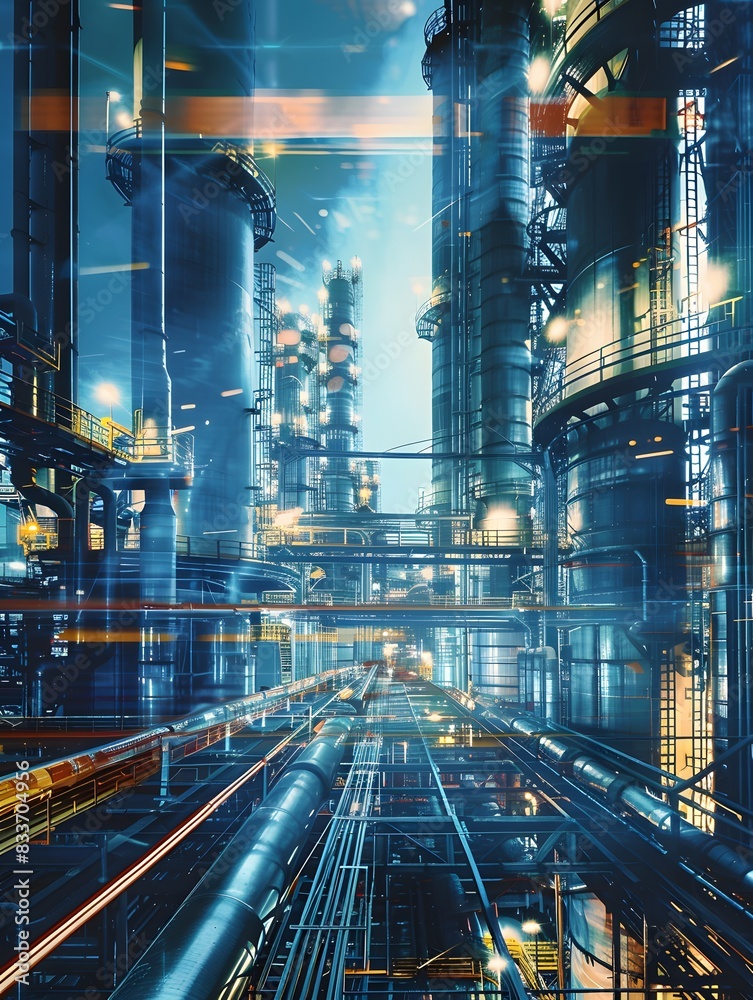 Illustration of Leveraging large volumes of data to gain insights and drive decision-making processes in industrial operations. Ai Generate.
