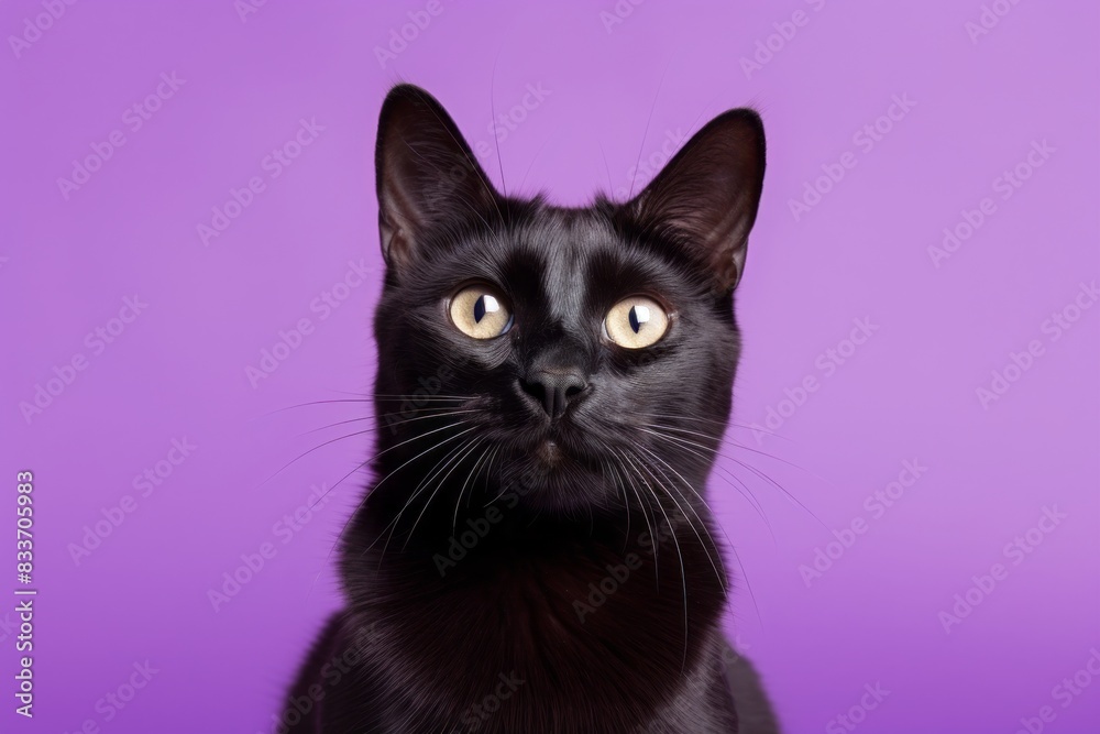 Portrait of a funny bombay cat isolated on soft purple background Portrait of a funny bombay cat isolated on soft purple background