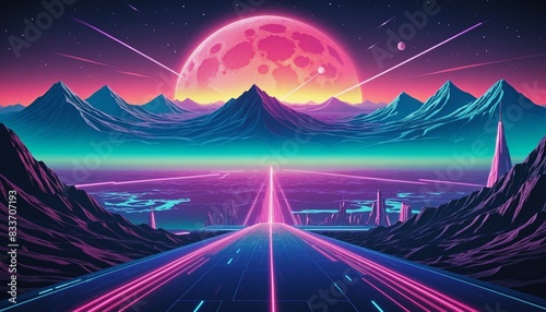 Retro background futuristic landscape 1980s style, Synthwave Style Wall Paper