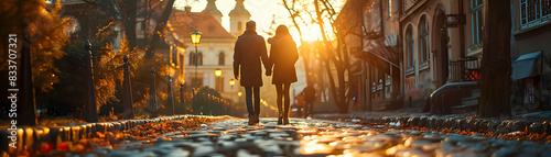 Couple Exploring Historic European City: Discovering Architecture, Culture, and Charm. Ideal for Cultural and Romantic Travel Ads. Photo Realistic Concept.