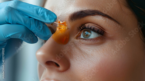 Photo realistic of Dermatologist conducting chemical peel treatment for skin rejuvenation and care. Perfect for dermatology and skincare advertisements.   Stock Photo