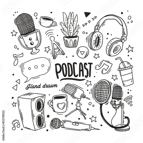 podcast hand drawn equipment vector