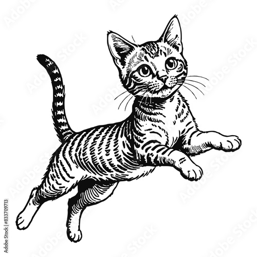 Egyptian Mau Cat Kitten Hand Drawn Engraved Ink Line Art Sketch Illustration