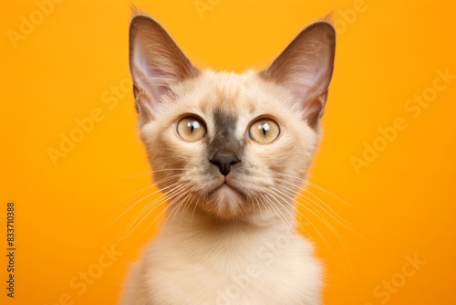 Portrait of a cute javanese cat on soft orange background