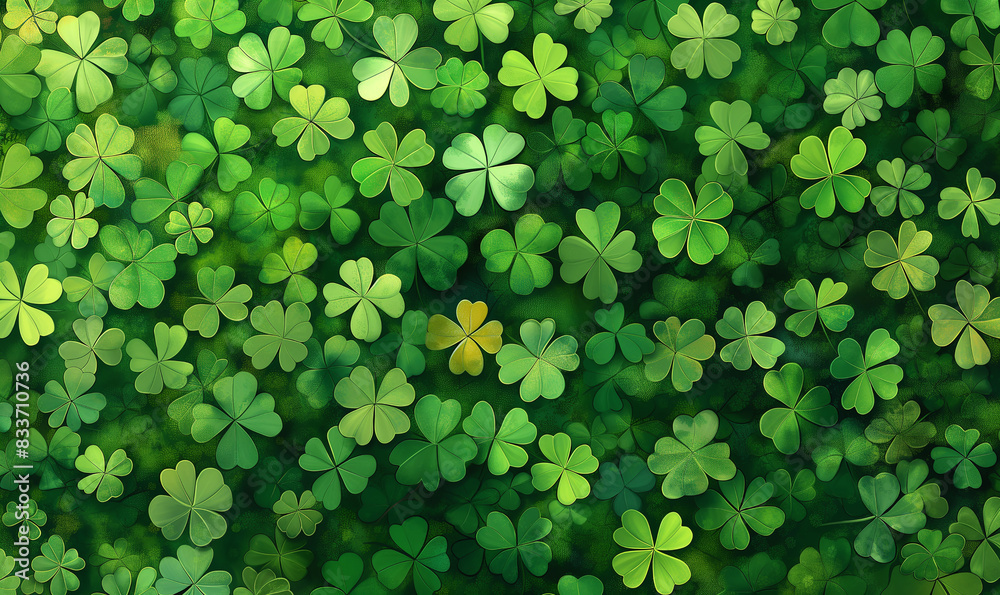 St Patrick's Day background with shamrocks and clovers, in a flat design style, vector illustration using flat color blocks and flat shading with flat shapes St Patrick's Day background with shamrocks and clovers, in a flat design style, vector illustration using flat color blocks and flat shading with flat shapes