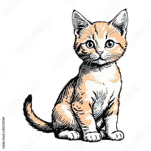 Ginger Cat Kitten Hand Drawn Colored Art Sketch Illustration
