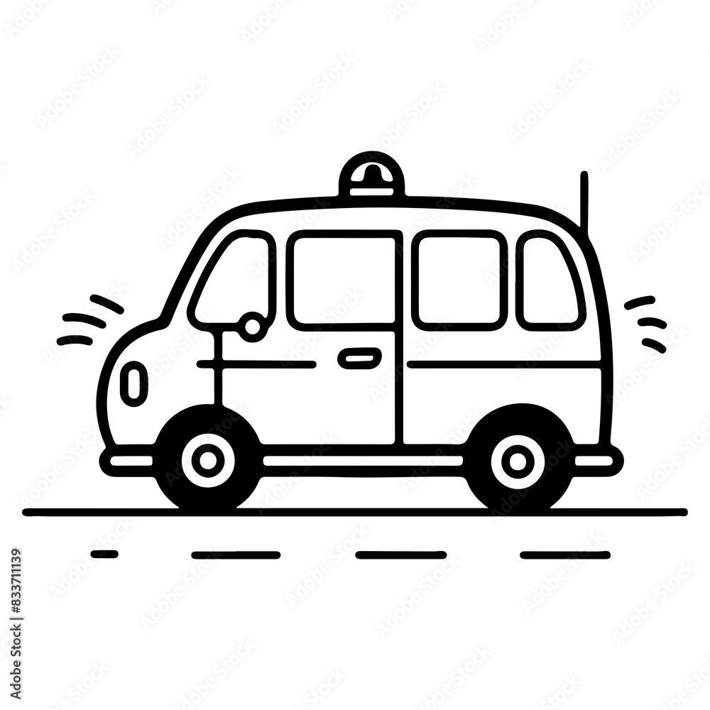 A black and white vector illustration of a cartoon taxi, perfect for children's books and transportation-themed designs. A black and white vector illustration of a cartoon taxi, perfect for children's books and transportation-themed designs.
