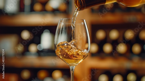 Wallpaper Mural Close-Up of a Wine Glass Pouring: Capture a close-up of wine being poured into a glass, with a soft focus background of a wine cellar or dining table. Torontodigital.ca