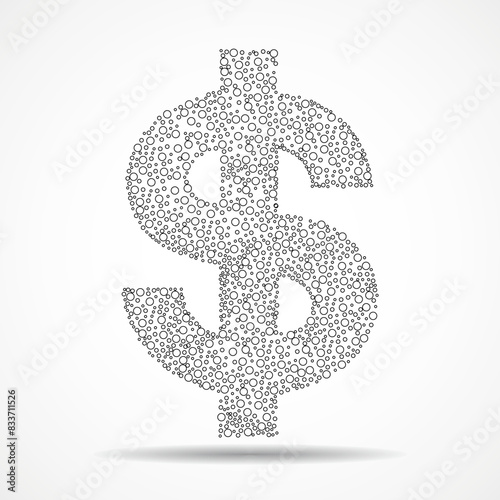 Dollar sign with dots isolated on white background. Vector illustration