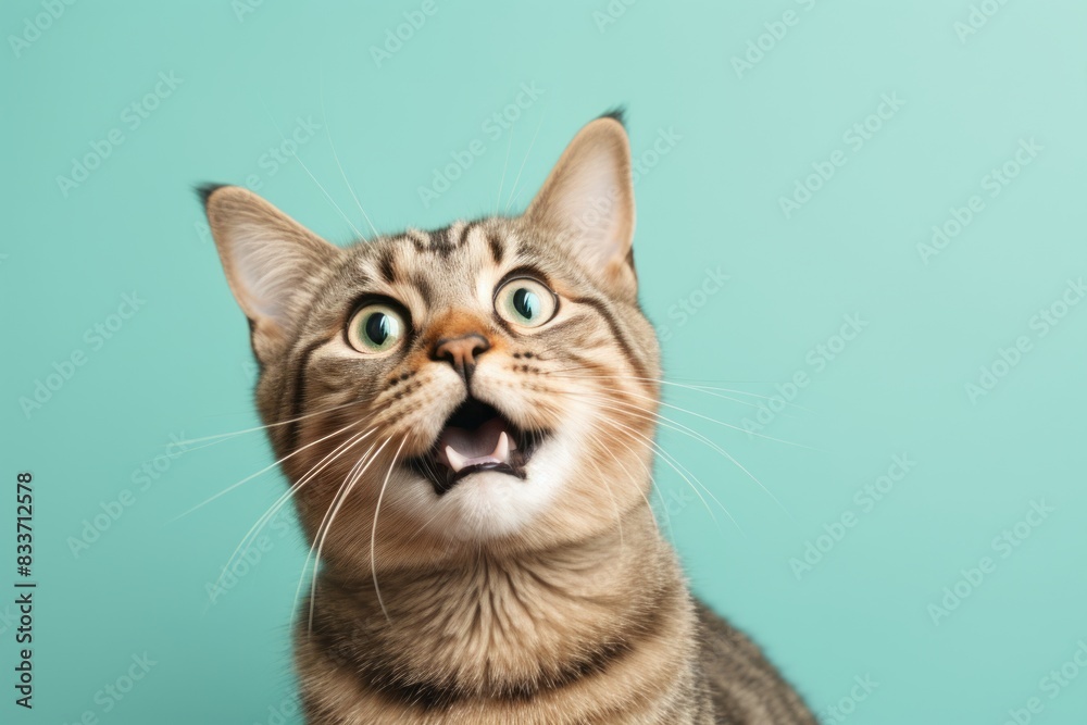 Portrait of a funny serengeti cat in soft teal background Portrait of a funny serengeti cat in soft teal background
