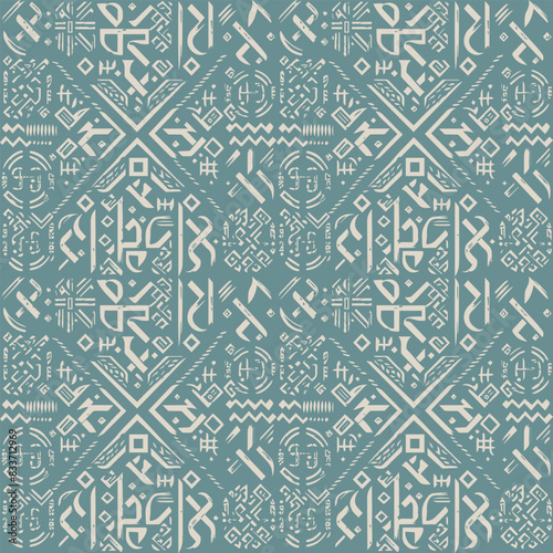 Occult Geometric Blue Witchcraft Seamless Pattern with magic symbols