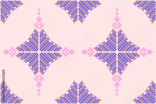 Pixel ethnic pattern oriental traditional. design fabric pattern textile African Indonesian Indian seamless Aztec style abstract vector illustration for print clothing, texture, fabric, wallpaper, dec © Poraphat