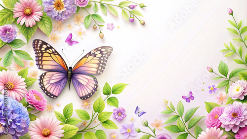 Butterflies, flowers and leaves serve as backgrounds for congratulation cards on various occasions.