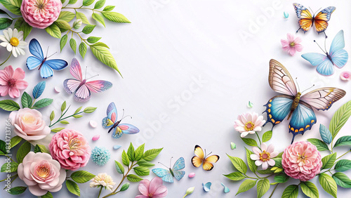 Wallpaper Mural Butterflies, flowers and leaves serve as backgrounds for congratulation cards on various occasions. Torontodigital.ca