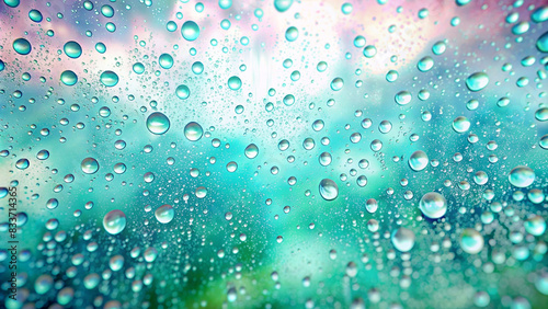 Close-up of raindrops falling in a glass background.