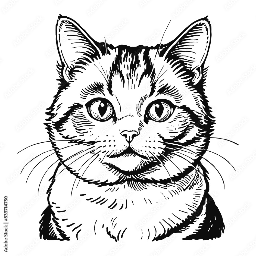 Obraz premium Munchkin Cat Hand Drawn Engraved Ink Line Art Sketch Illustration