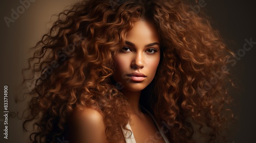A young woman with a captivating aura and a mane of untamed curly hair, her portrait embodying the spirit of urban chic.