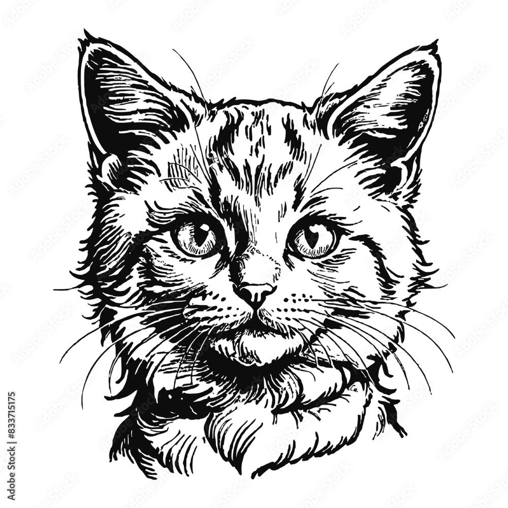 Nebelung Cat Kitten Hand Drawn Engraved Ink Line Art Sketch Illustration Nebelung Cat Kitten Hand Drawn Engraved Ink Line Art Sketch Illustration