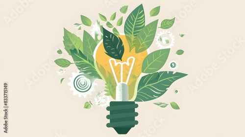 Innovation Meets Sustainability: Graphic of Light Bulb with Leaves and Gear Icons for ESG