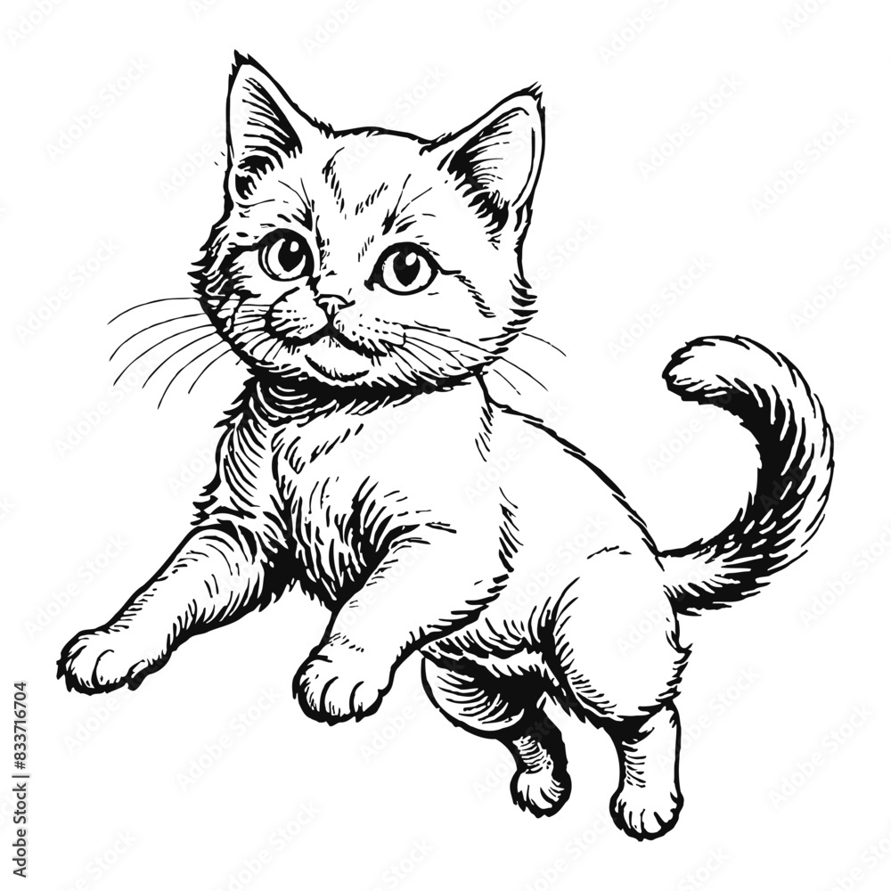 Obraz premium Persian Cat Kitten Hand Drawn Engraved Ink Line Art Sketch Illustration