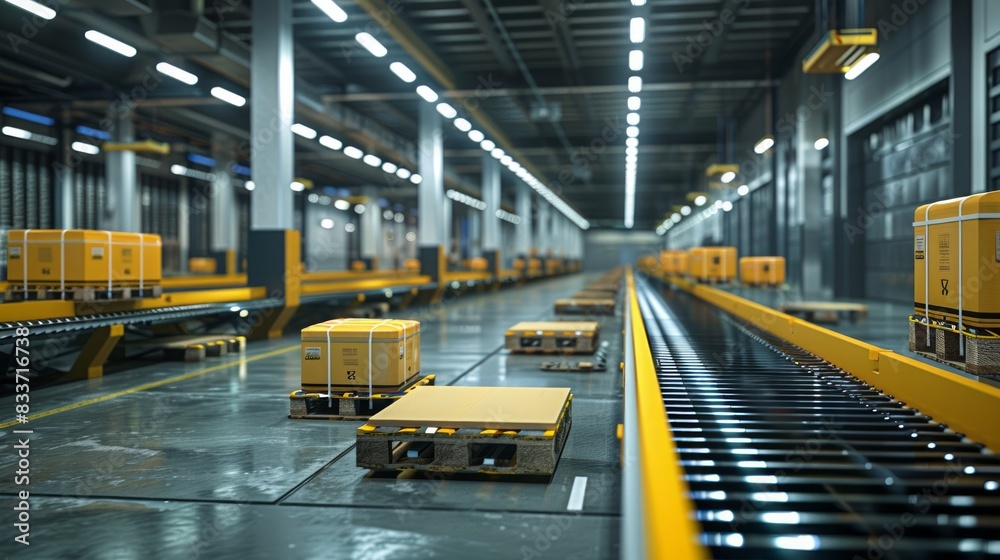 Warehouse with automated storage and retrieval systems efficiently sorting goods. Warehouse with automated storage and retrieval systems efficiently sorting goods.