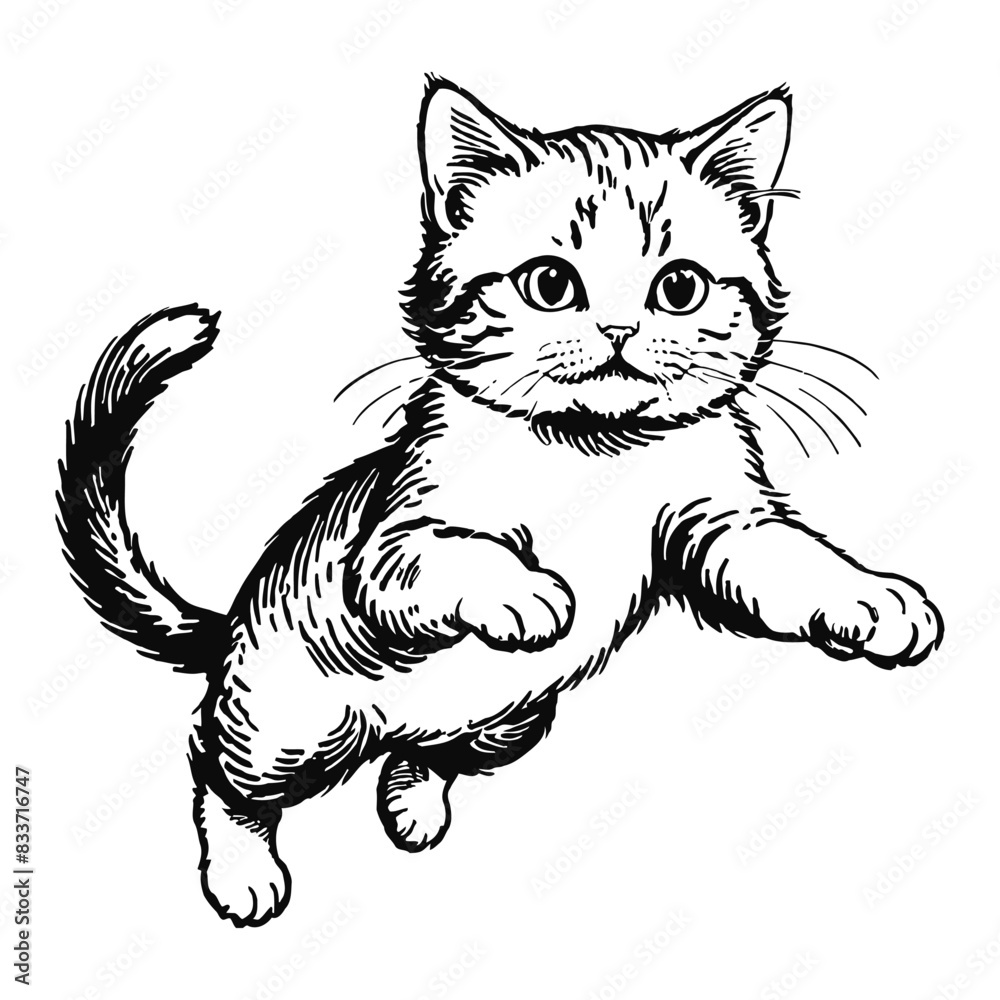 Obraz premium Persian Cat Kitten Hand Drawn Engraved Ink Line Art Sketch Illustration