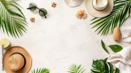 Wallpaper Mural A layout featuring vacation equipment, including sunglasses and tropical decor, providing generous copy space. Torontodigital.ca