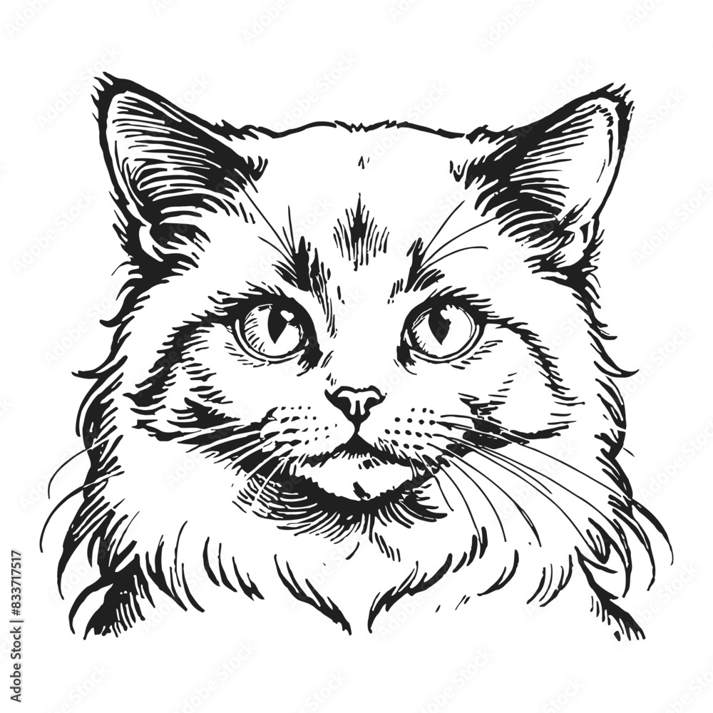 Ragdoll Cat Kitten Hand Drawn Engraved Ink Line Art Sketch Illustration Ragdoll Cat Kitten Hand Drawn Engraved Ink Line Art Sketch Illustration