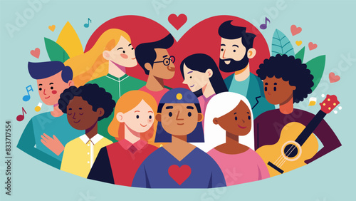 Voices of different backgrounds and cultures coming together united by the love of music and a shared faith.. Vector illustration